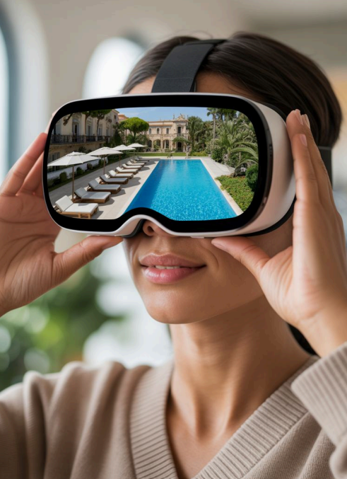 Woman experiencing hotel in VR